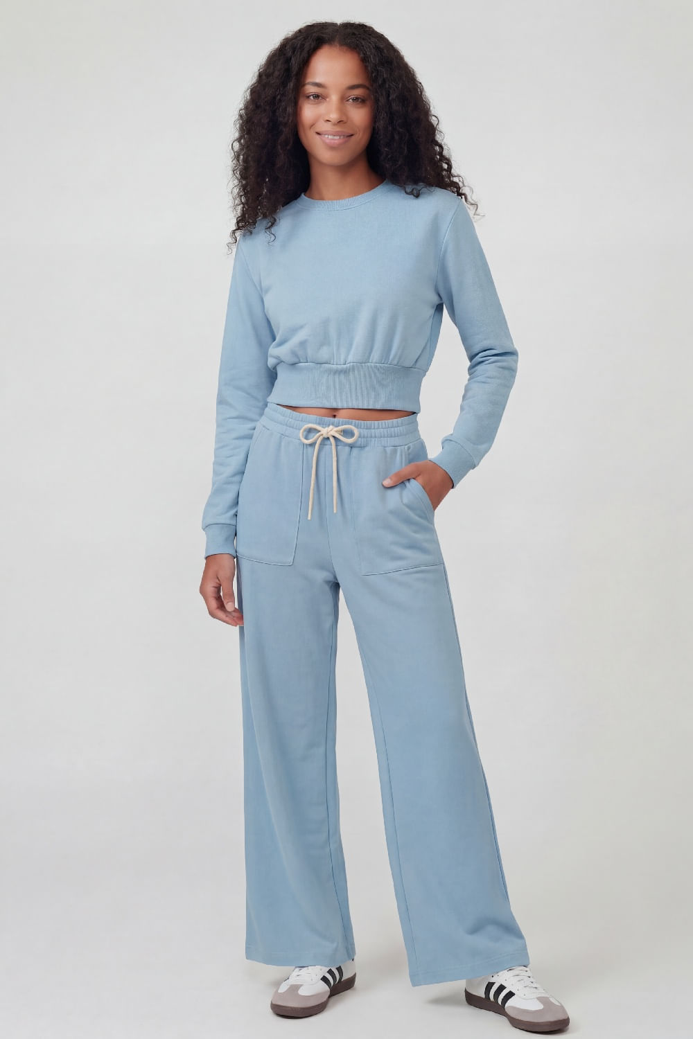 Blusão Cropped Feminino em Moletom Felpado (Azul) Just Basic